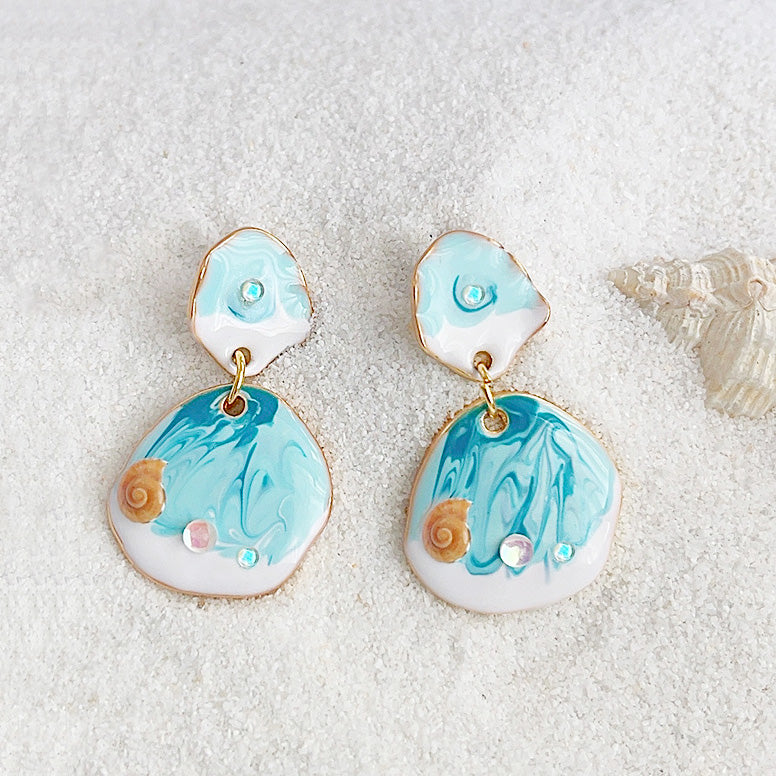 Ocean beach style 14k gold hand painting enamel vacation drop earrings (5 pairs)