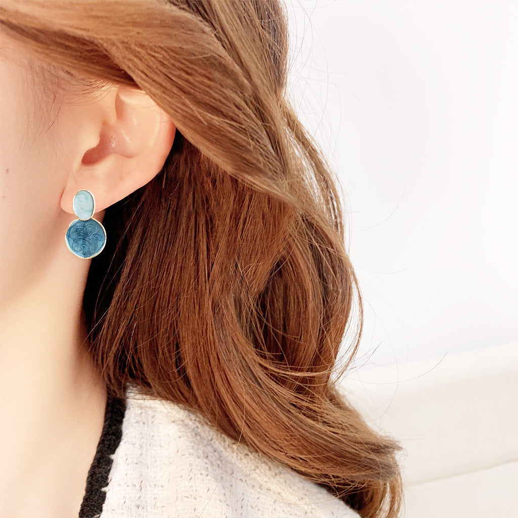 Wholesale 14k gold plated blue enamel drop dangle earrings (5 pairs)
