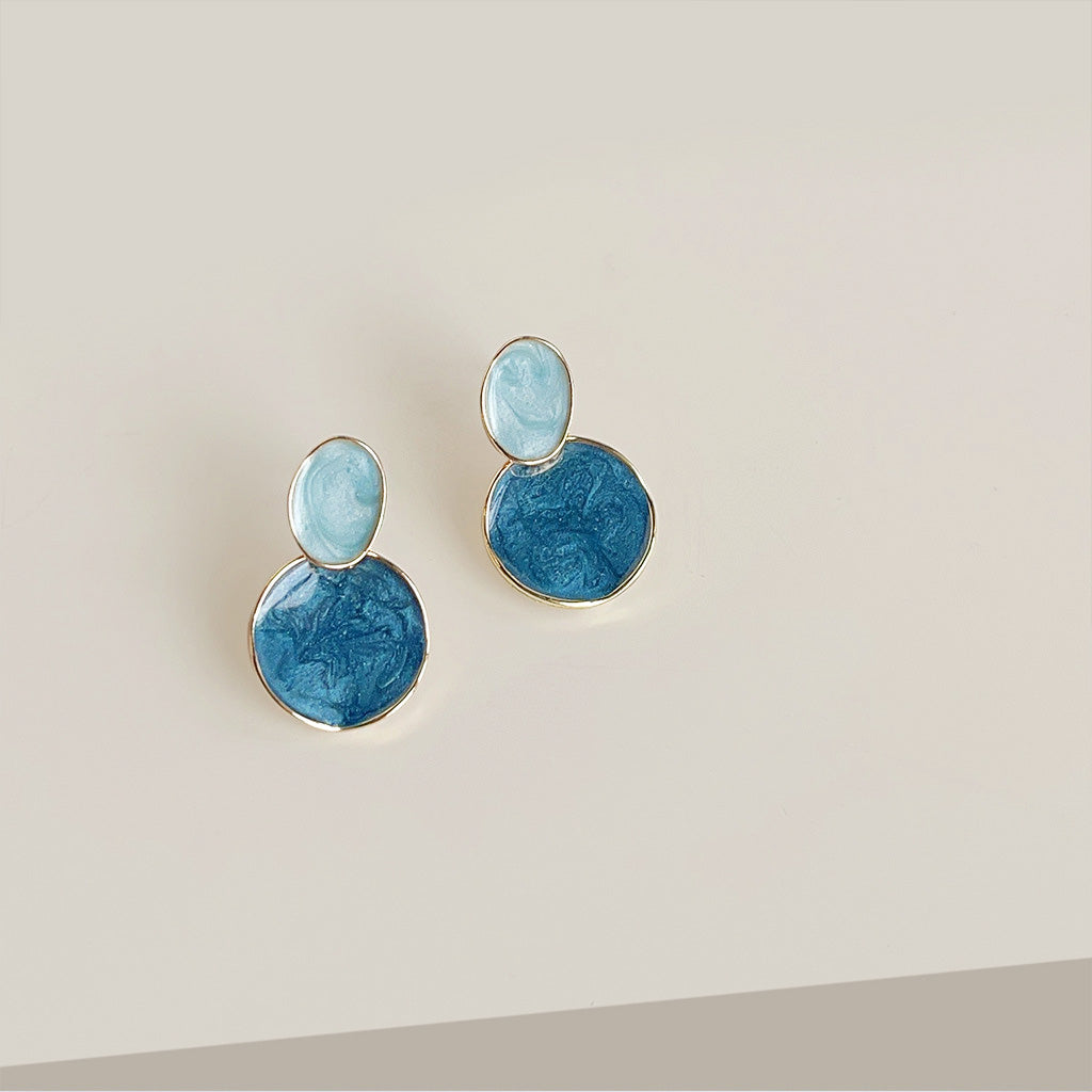 Wholesale 14k gold plated blue enamel drop dangle earrings (5 pairs)