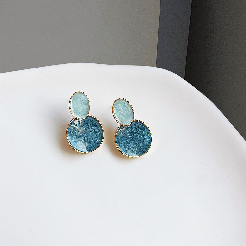 Wholesale 14k gold plated blue enamel drop dangle earrings (5 pairs)