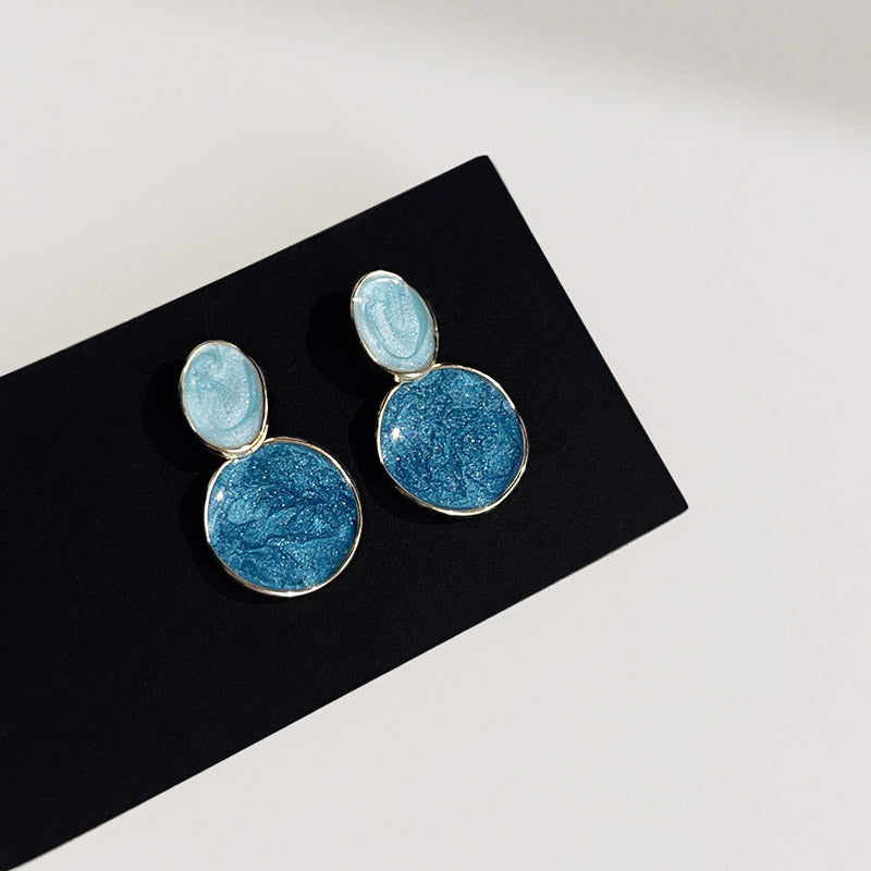 Wholesale 14k gold plated blue enamel drop dangle earrings (5 pairs)