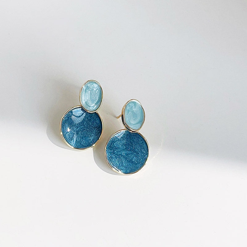 Wholesale 14k gold plated blue enamel drop dangle earrings (5 pairs)