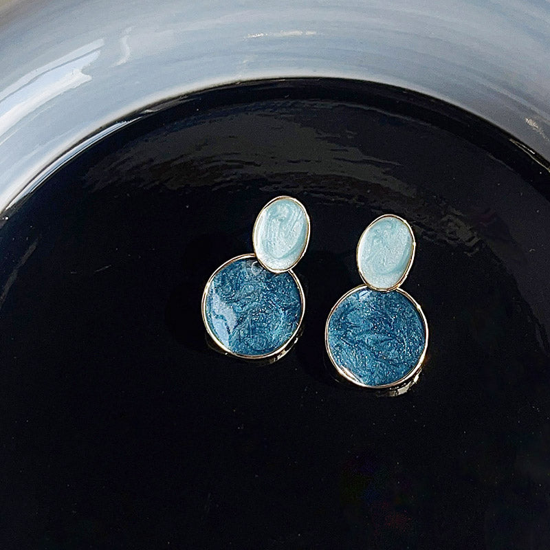 Wholesale 14k gold plated blue enamel drop dangle earrings (5 pairs)