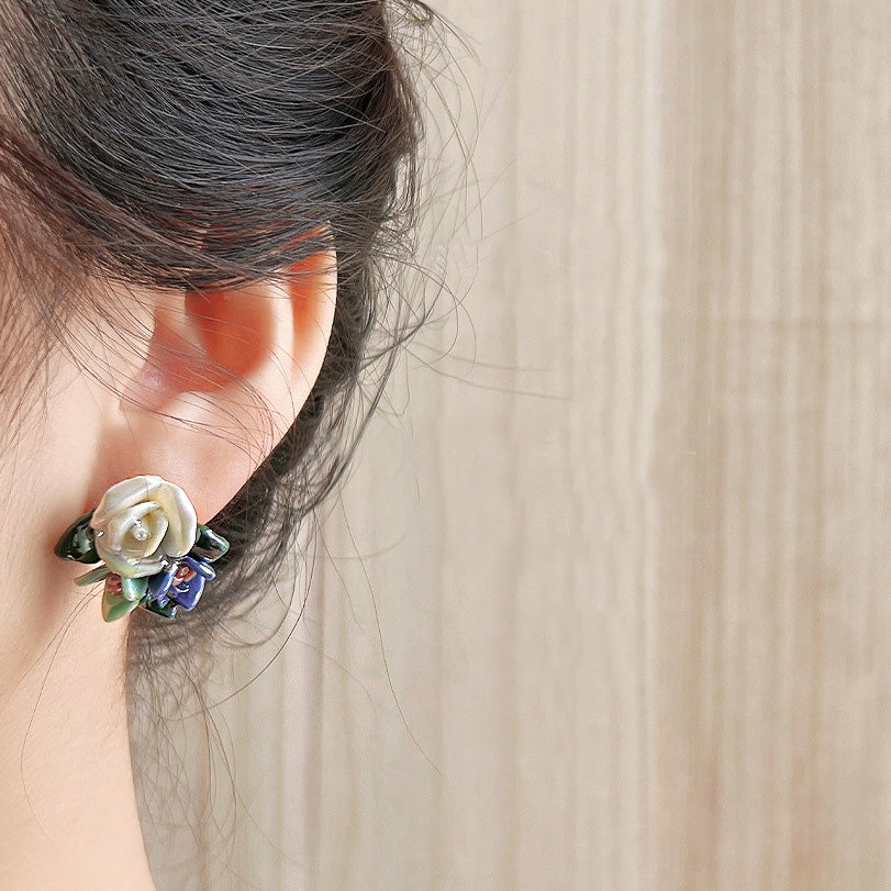 Wholesale 3D flower ceramic stud earrings (5 pairs)