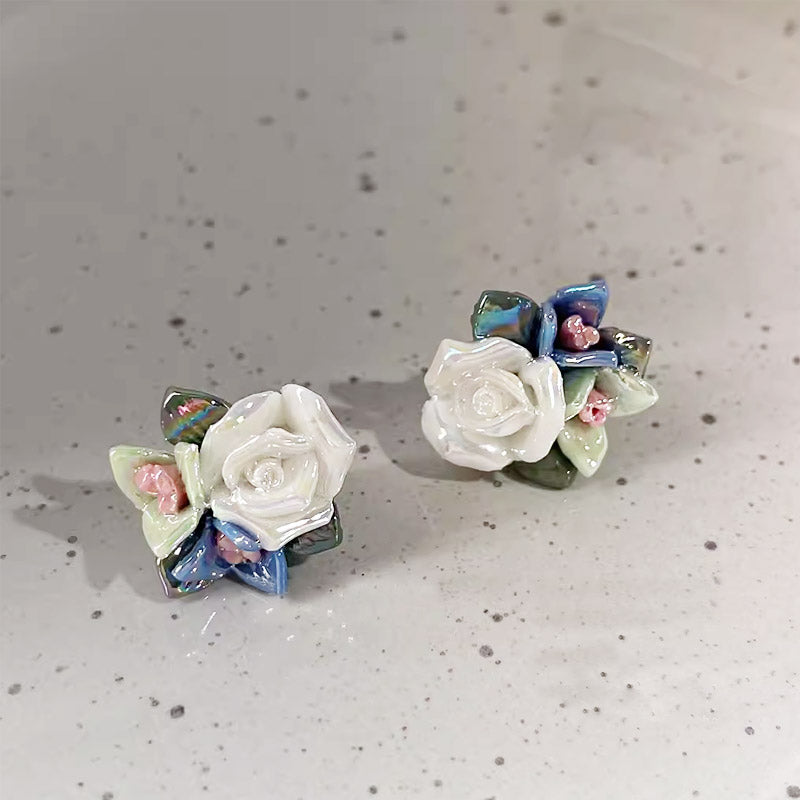 Wholesale 3D flower ceramic stud earrings (5 pairs)