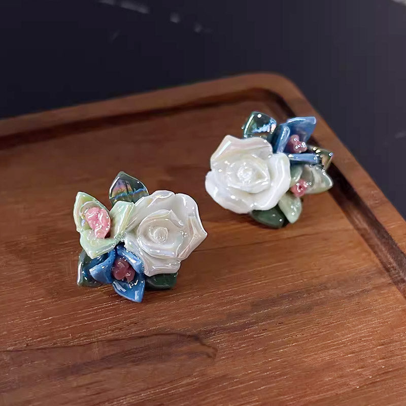 Wholesale 3D flower ceramic stud earrings (5 pairs)