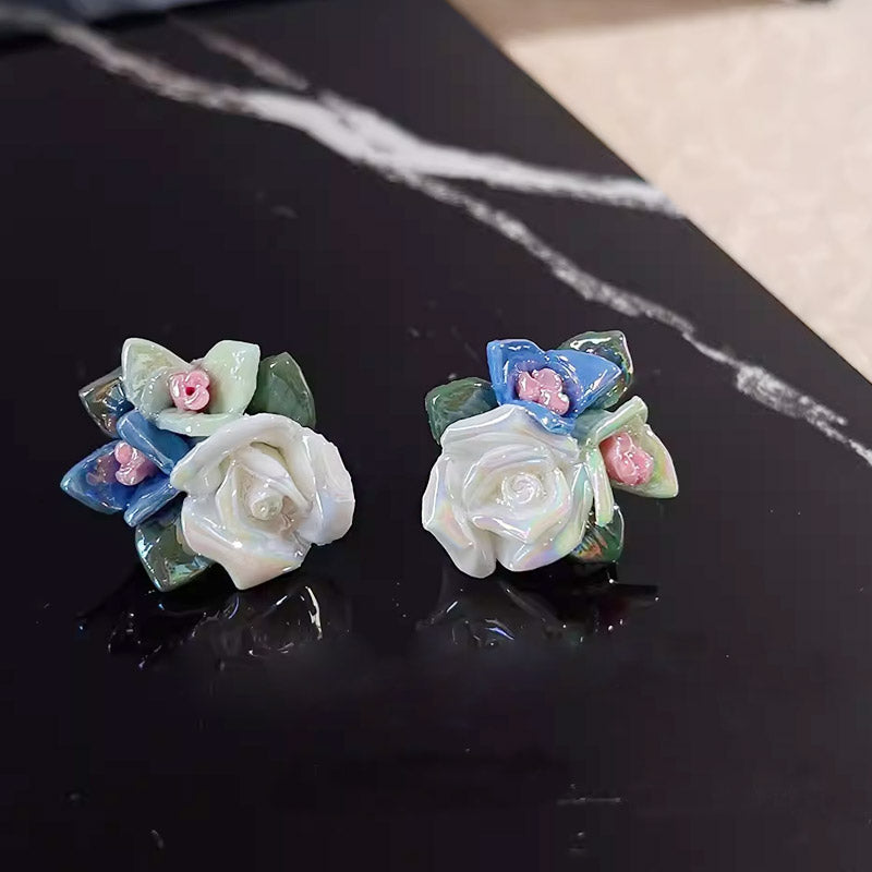 Wholesale 3D flower ceramic stud earrings (5 pairs)