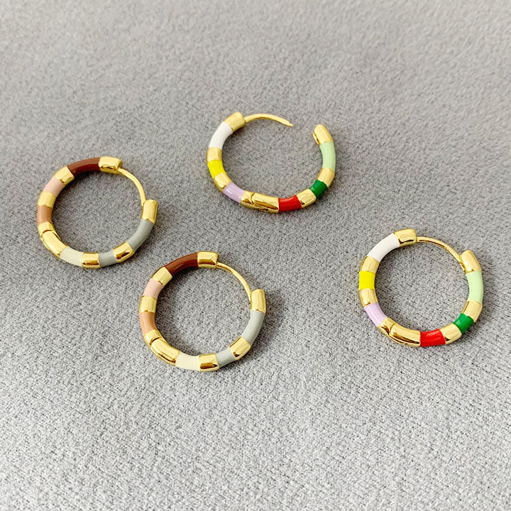 bulk jewelry brass colorful enamel hoop earrings (5 pairs)