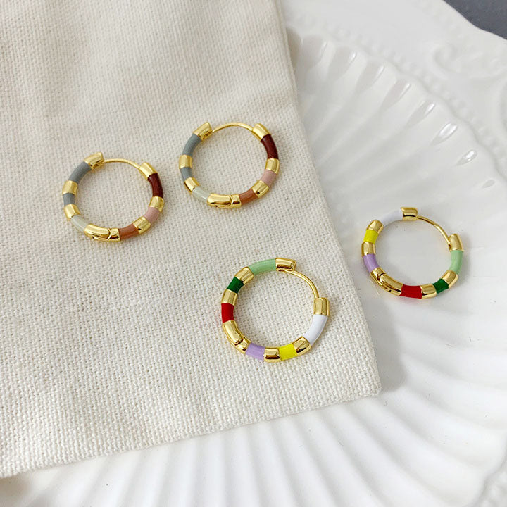 bulk jewelry brass colorful enamel hoop earrings (5 pairs)