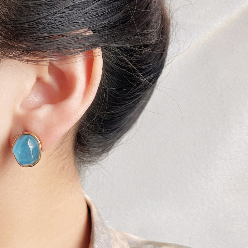 14K gold plated resin color irregular geometric stud earrings (5 pairs)