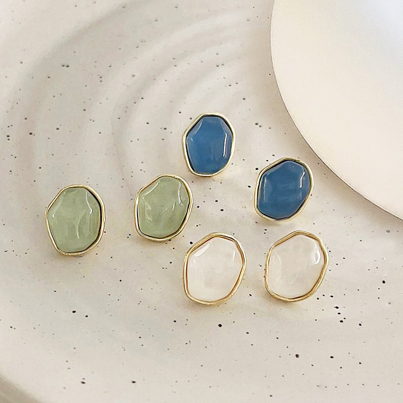 14K gold plated resin color irregular geometric stud earrings (5 pairs)