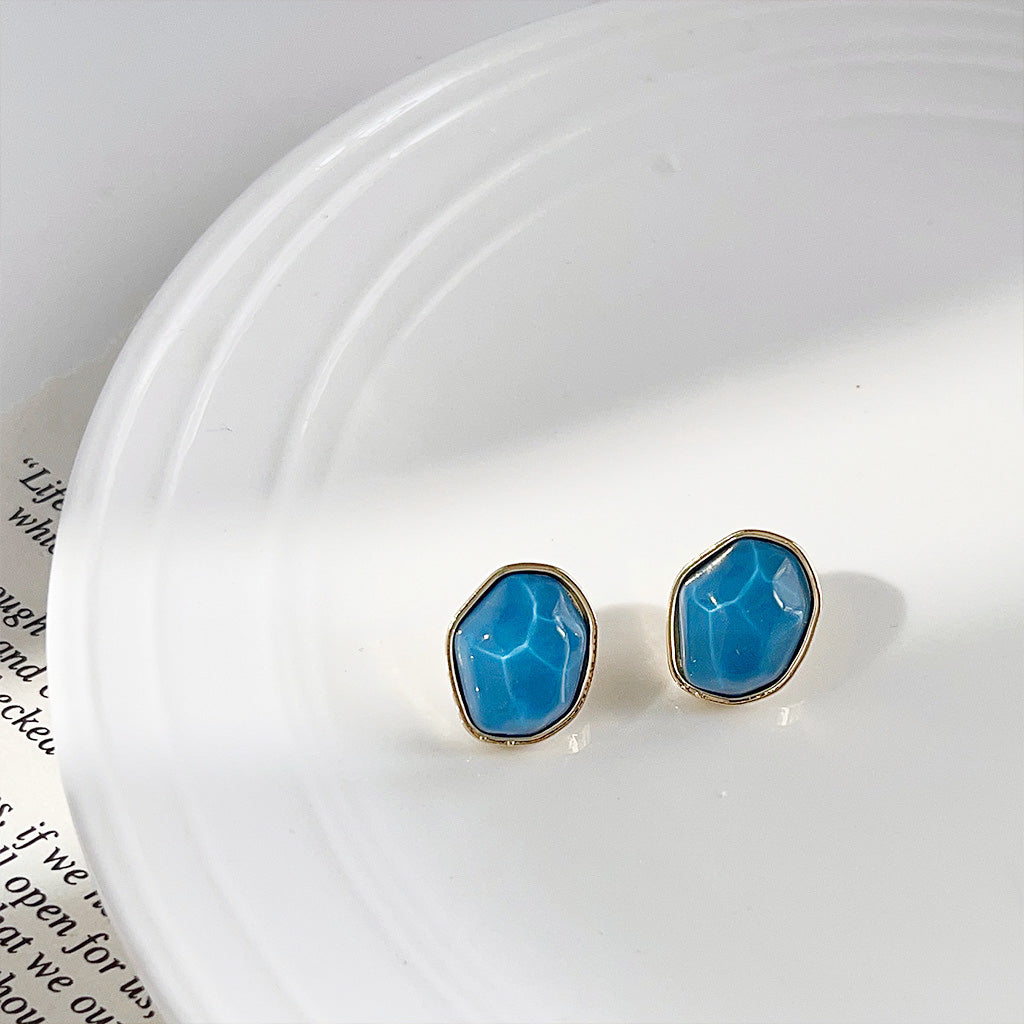 14K gold plated resin color irregular geometric stud earrings (5 pairs)