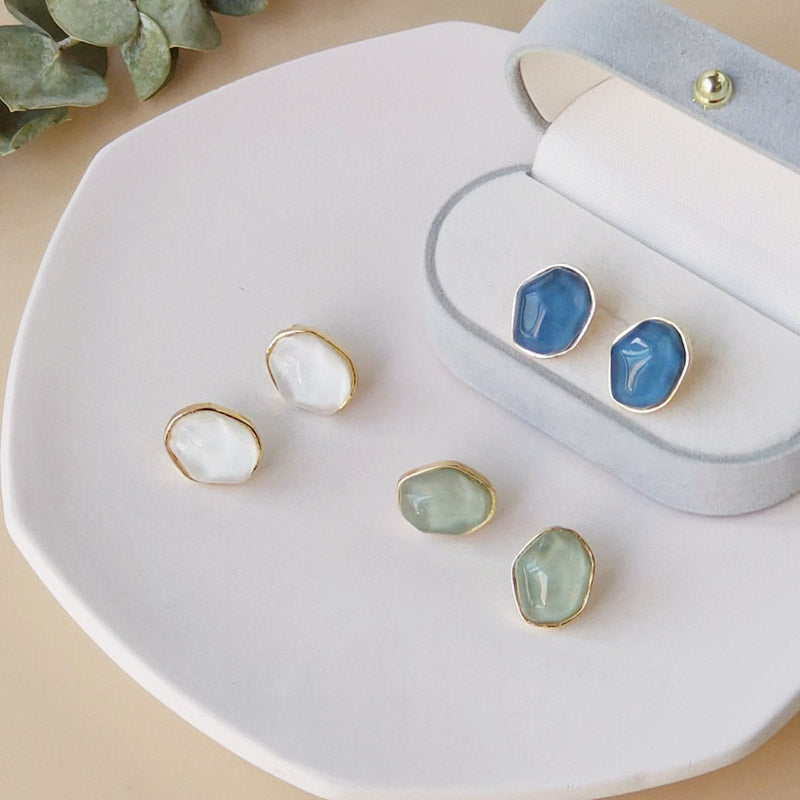 14K gold plated resin color irregular geometric stud earrings (5 pairs)