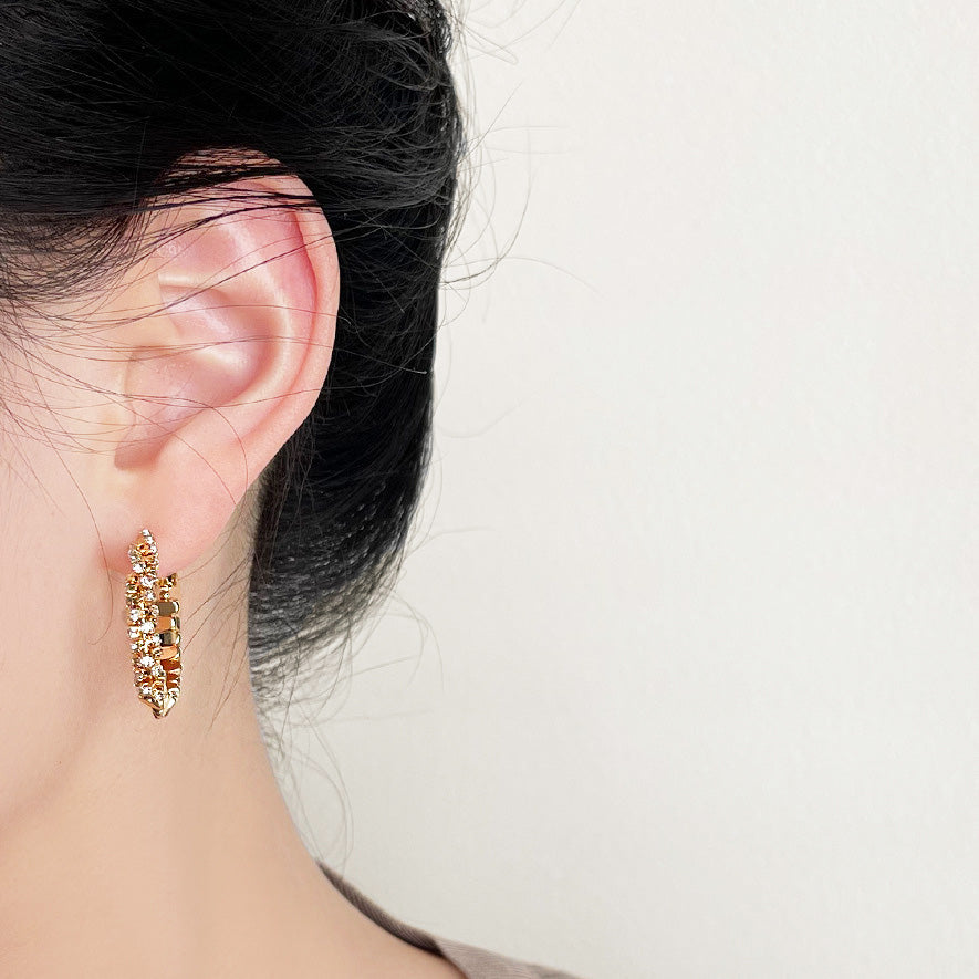 14K gold plated simple metal stitching round hoop earrings (5 pairs)