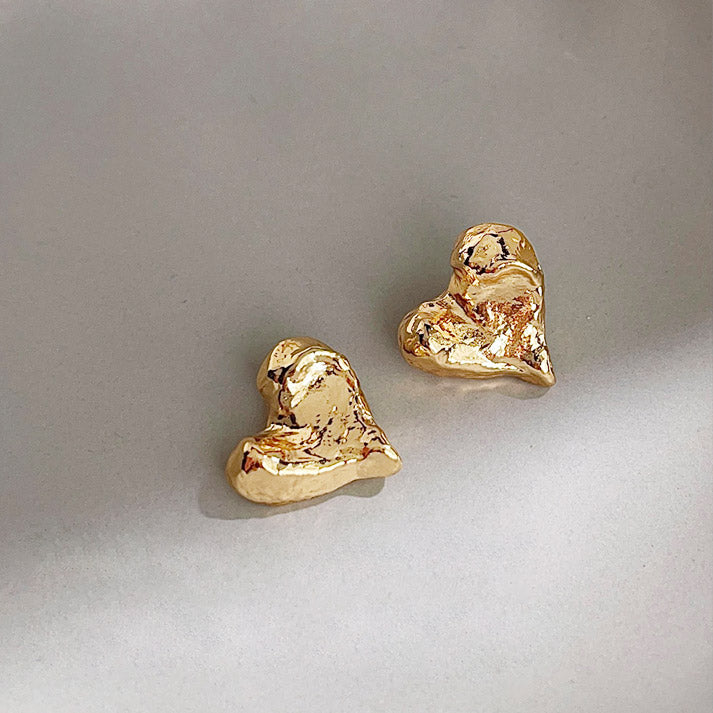 Metal geometric irregular heart shape stud earrings (5 pairs)