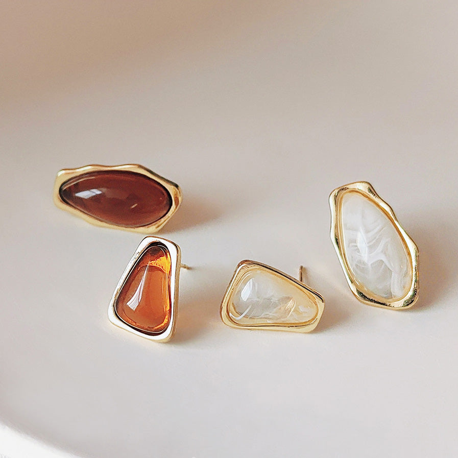 14k gold plated asymmetric irregular shaped translucent stud earrings (5 pairs)