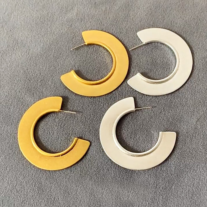 brass bohemian punk style big geometric C hoop earrings (5 pairs)