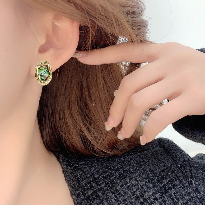 14k gold plated oval abalone shell stud earrings (5 pairs)
