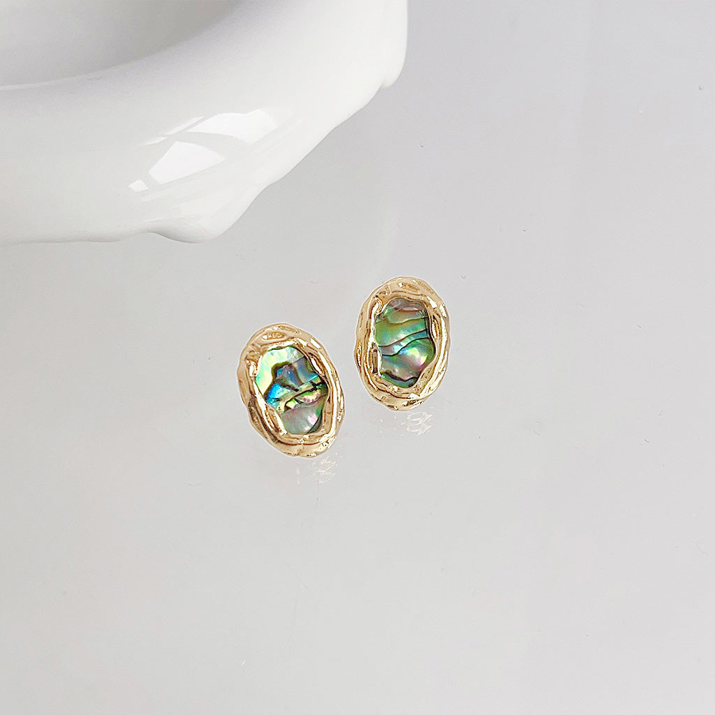 14k gold plated oval abalone shell stud earrings (5 pairs)