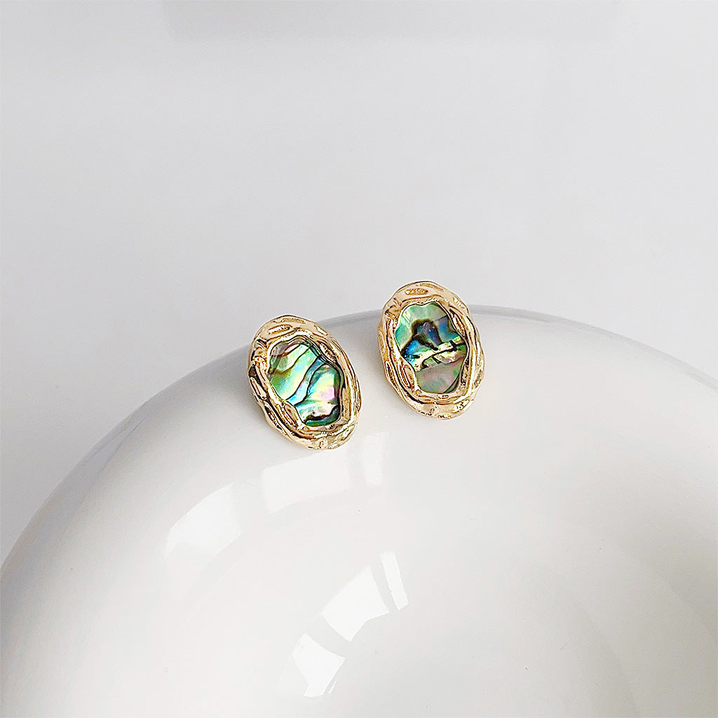 14k gold plated oval abalone shell stud earrings (5 pairs)