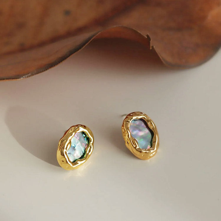 14k gold plated oval abalone shell stud earrings (5 pairs)