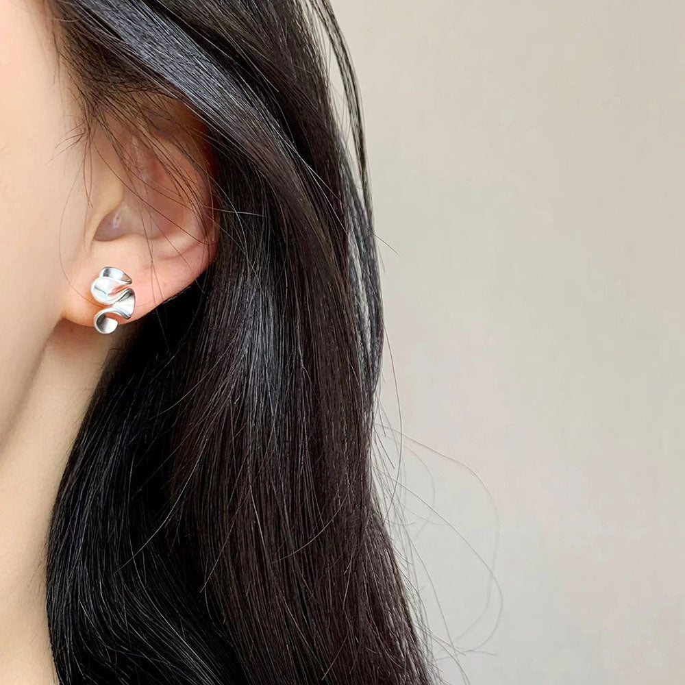 brass wave geometric matte silver earrings (5 pairs)
