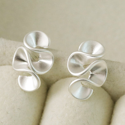 brass wave geometric matte silver earrings (5 pairs)