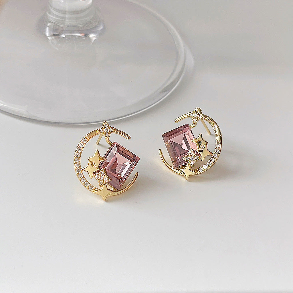 14k gold plated glass crystal moon star stud earrings (5 pairs)