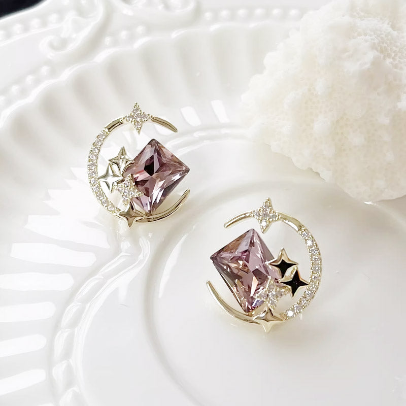 14k gold plated glass crystal moon star stud earrings (5 pairs)