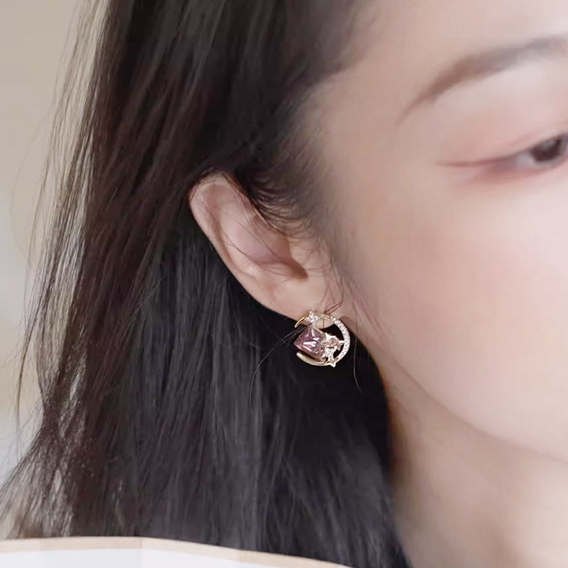 14k gold plated glass crystal moon star stud earrings (5 pairs)