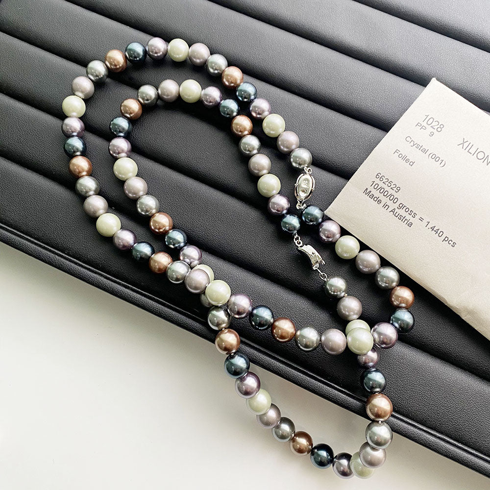 costume jewelry Morandi color 10mm pearls glass beads chain necklaces Set of 5