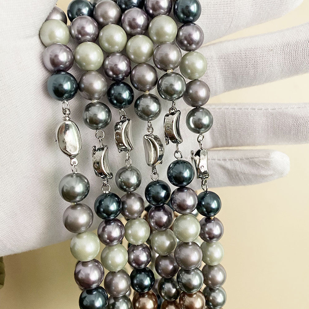 costume jewelry Morandi color 10mm pearls glass beads chain necklaces Set of 5