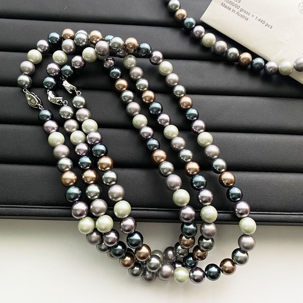 costume jewelry Morandi color 10mm pearls glass beads chain necklaces Set of 5
