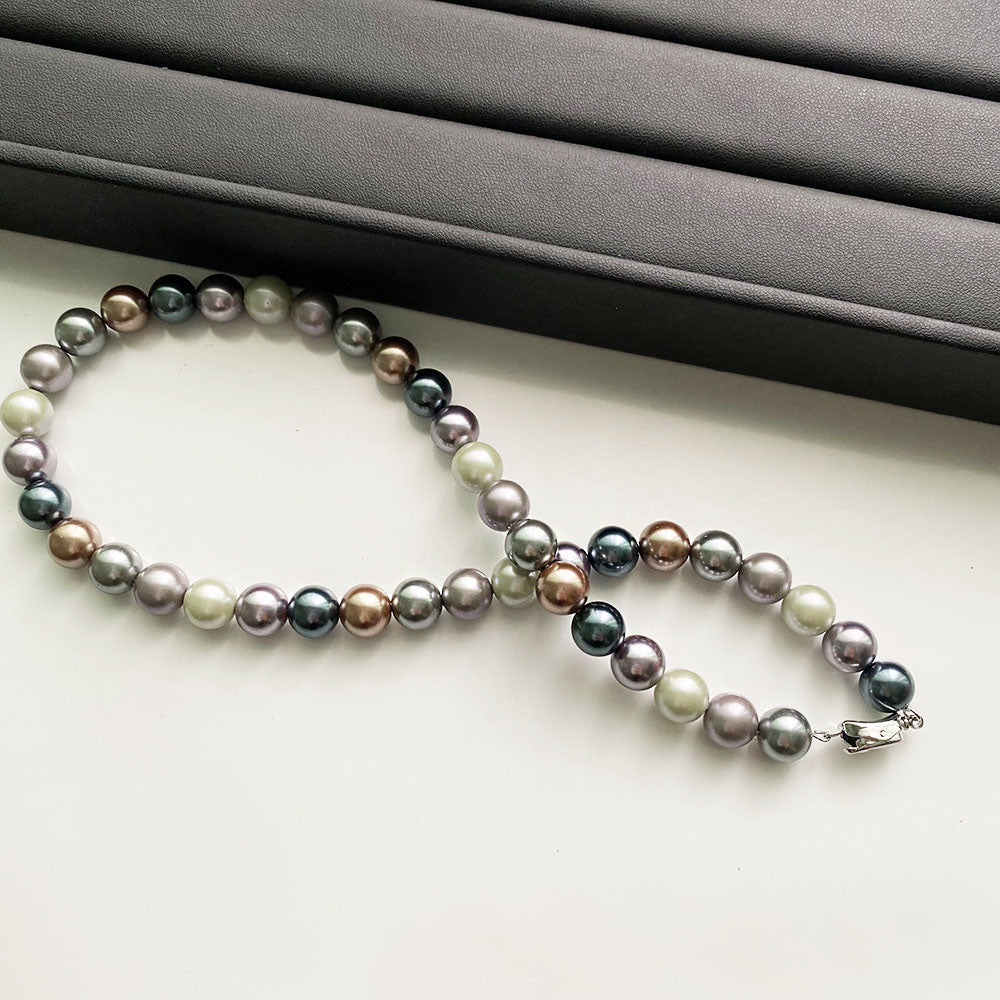costume jewelry Morandi color 10mm pearls glass beads chain necklaces Set of 5