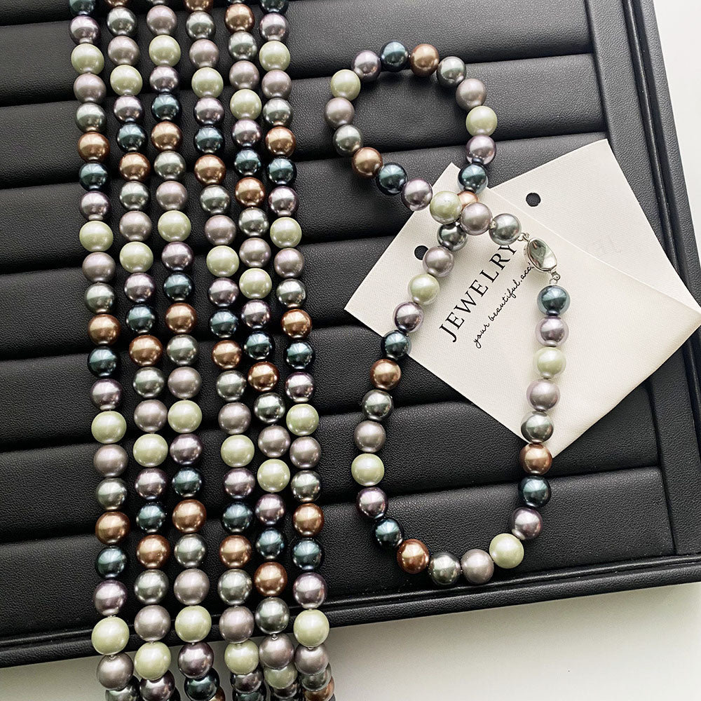 costume jewelry Morandi color 10mm pearls glass beads chain necklaces Set of 5