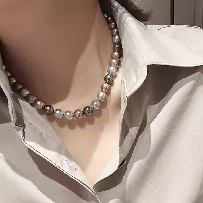 costume jewelry Morandi color 10mm pearls glass beads chain necklaces Set of 5