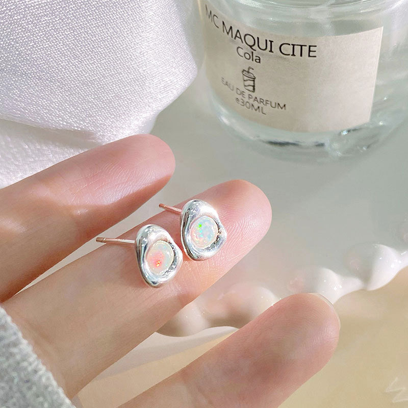 925 sterling silver colored opal stone irregular shape stud earrings (5 pairs)