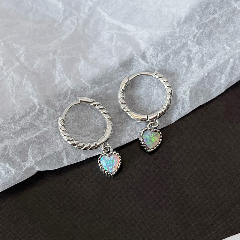 925 sterling silver opal stone heart hinged huggie hoop earrings (5 pairs)