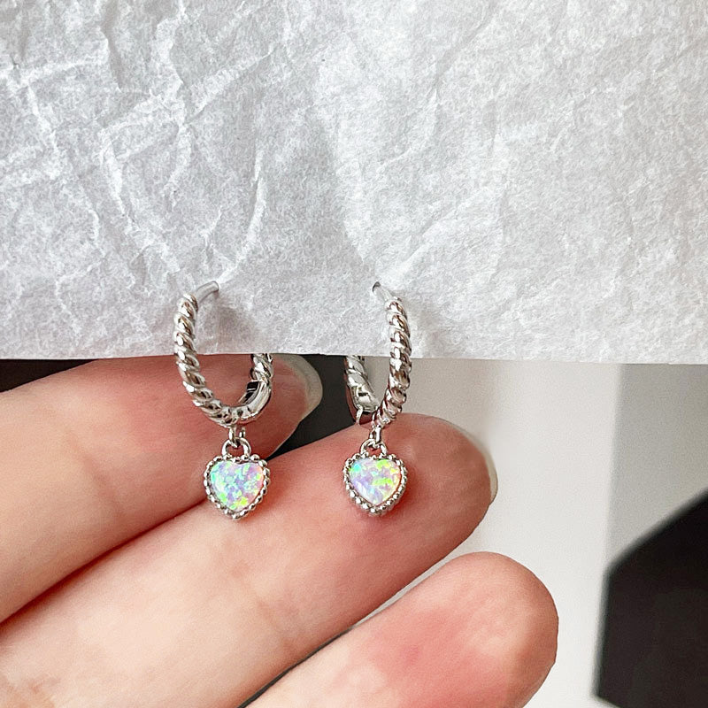 925 sterling silver opal stone heart hinged huggie hoop earrings (5 pairs)