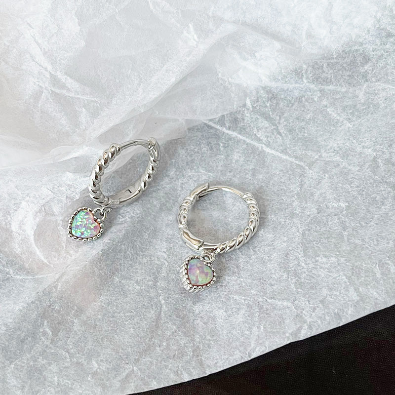 925 sterling silver opal stone heart hinged huggie hoop earrings (5 pairs)