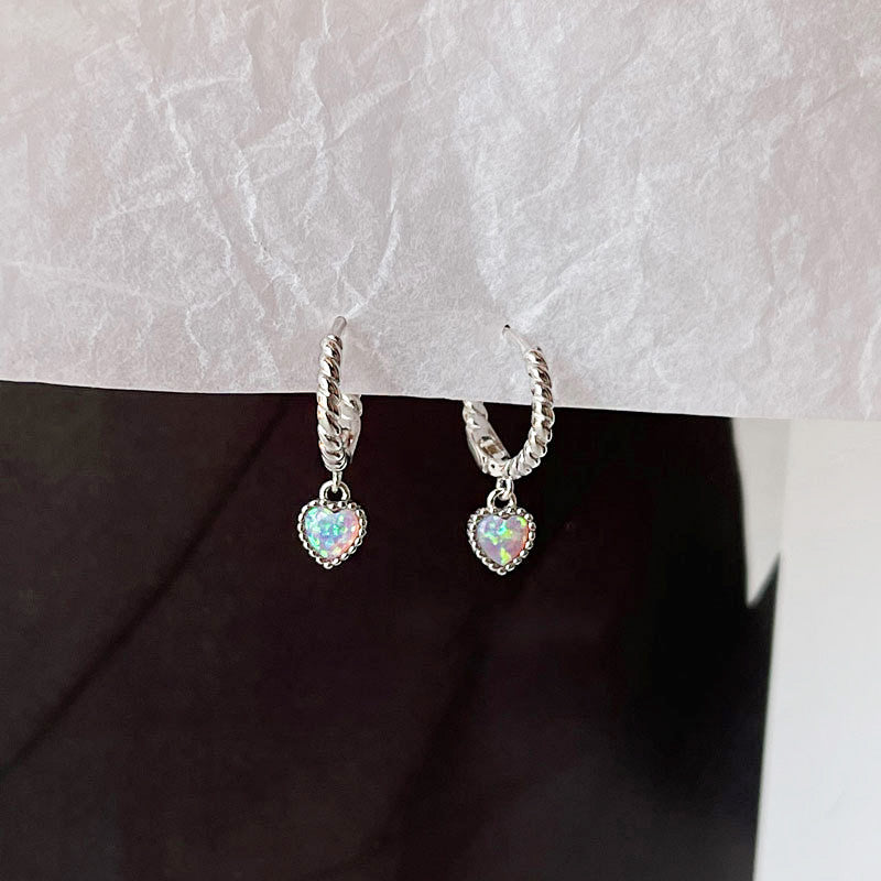 925 sterling silver opal stone heart hinged huggie hoop earrings (5 pairs)