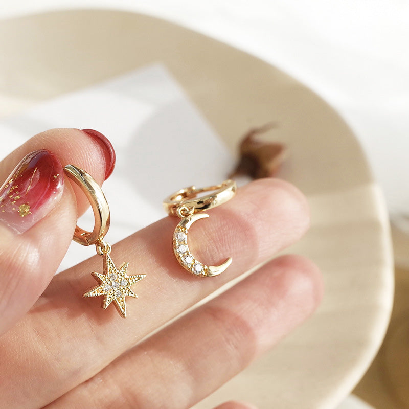 925 sterling silver star moon huggie hoop earrings (5 pairs)