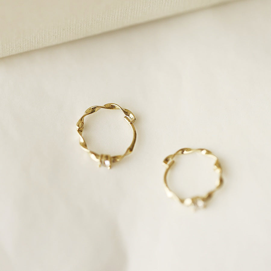 Wholesale 925 sterling silver gold twist loop with zircon huggie hoop earrings (5 sets)