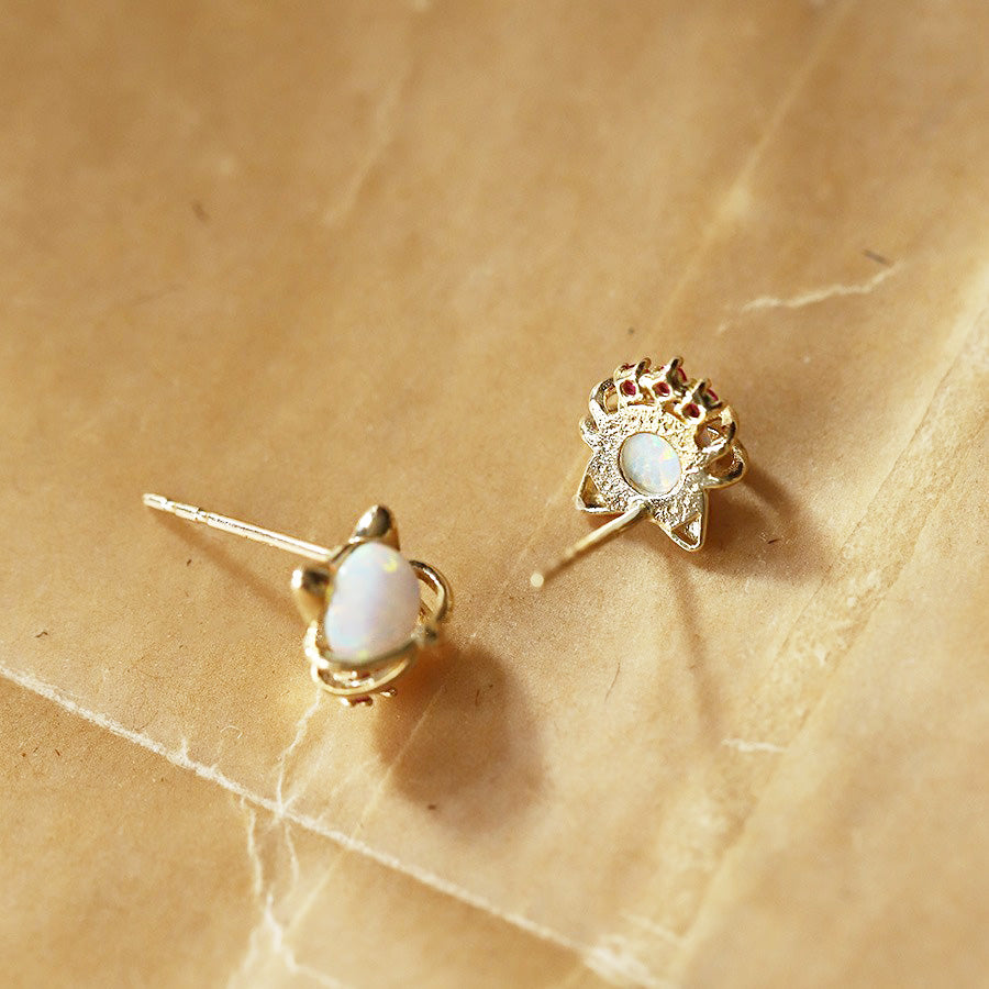 Wholesale 925 sterling silver opal stone cute cat stud earrings (5 pairs)