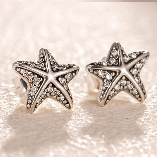 925 sterling silver vintage sea ocean starfish stud earrings (5 pairs)