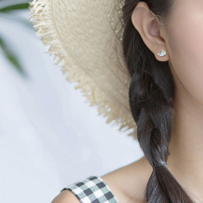 925 sterling silver small sea cute blue whale stud earrings (5 pairs)