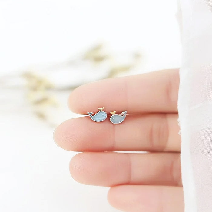 925 sterling silver small sea cute blue whale stud earrings (5 pairs)