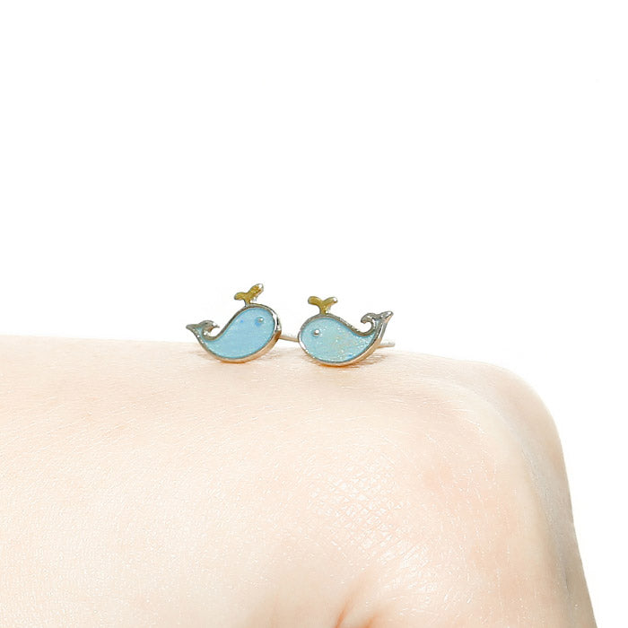 925 sterling silver small sea cute blue whale stud earrings (5 pairs)