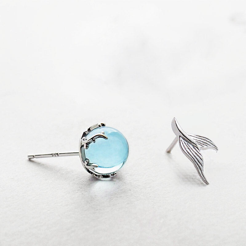 925 sterling silver asymmetrical moonstone mermaid fishtail stud earrings(5 pairs)