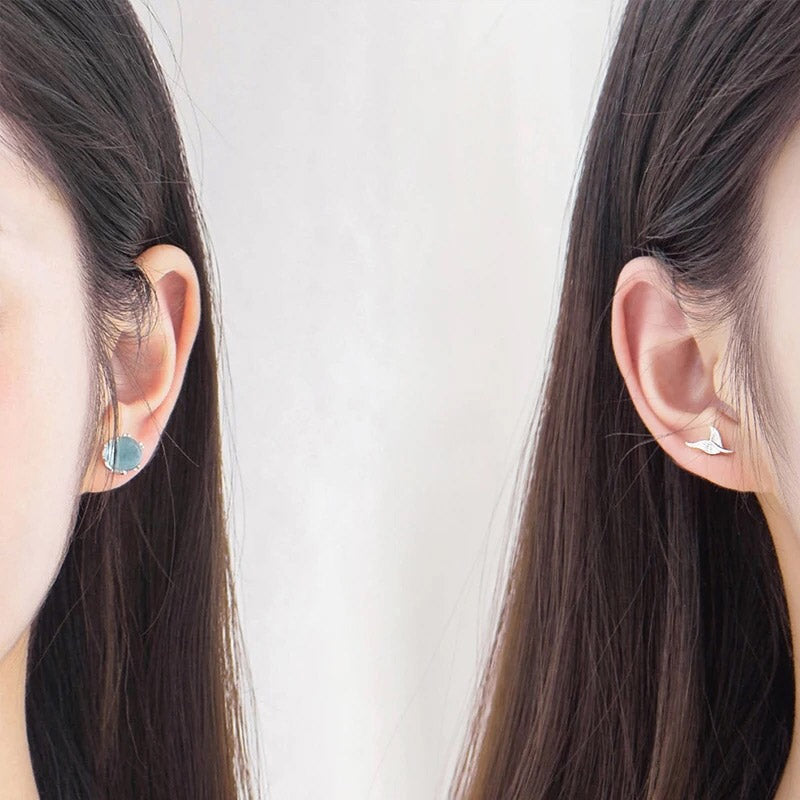 925 sterling silver asymmetrical moonstone mermaid fishtail stud earrings(5 pairs)